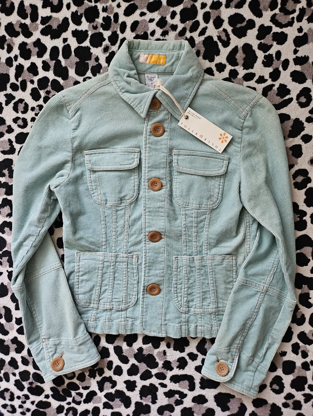 NWT Tulle & Anthropologie Womens Mint Green Corduroy Jacket Pintuck Cotton Small - Picture 5 of 10
